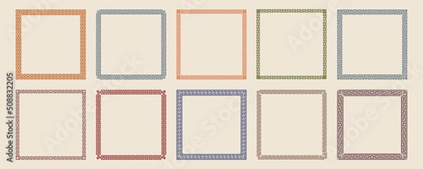 Fototapeta Greek key pattern square frame collection. Decorative ancient meander, greece border ornamental set with repeated geometric motif. Vector EPS10.