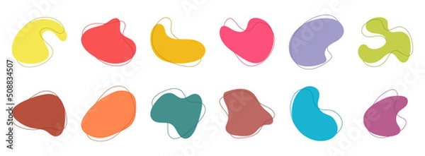 Fototapeta Bold color abstract organic shapes. Hand drawn blob elements collection. Trendy liquid vector collection.