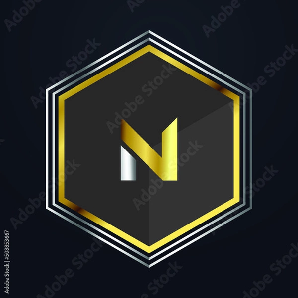 Fototapeta Premium luxury Vector elegant gold and silver font Letter N Template for company logo with monogram element 3d Design 