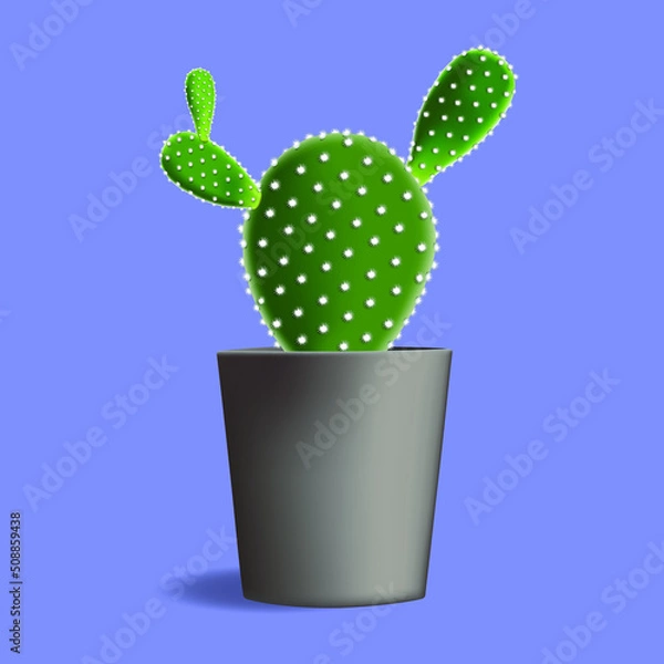 Fototapeta Catus in the grey pot. Cactus is blooming. design vector illustration.