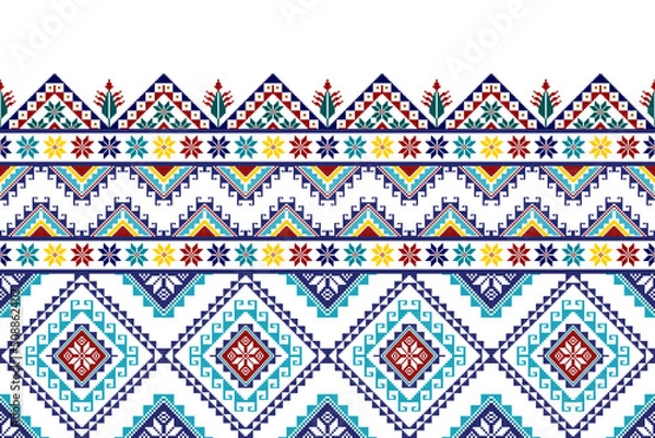 Fototapeta Geometric abstract Ikat ethnic seamless pattern design. Aztec fabric carpet mandala ornaments textile decorations wallpaper. Tribal boho native ethnic turkey traditional embroidery vector background 