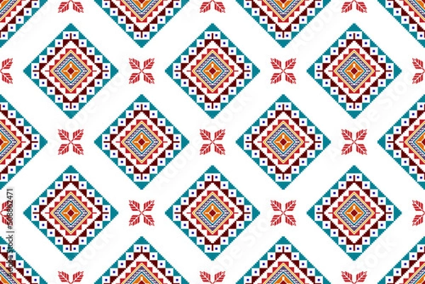 Obraz Geometric abstract Ikat ethnic seamless pattern design. Aztec fabric carpet mandala ornaments textile decorations wallpaper. Tribal boho native ethnic turkey traditional embroidery vector background 
