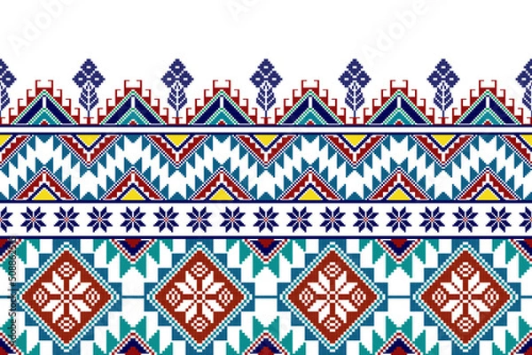 Obraz Geometric abstract Ikat ethnic seamless pattern design. Aztec fabric carpet mandala ornaments textile decorations wallpaper. Tribal boho native ethnic turkey traditional embroidery vector background 