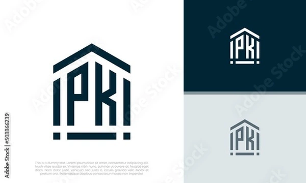 Obraz Simple Initials PK logo design. Initial Letter Logo. Shield logo.