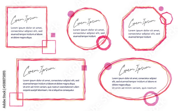 Fototapeta 透明水彩タッチの囲み罫　赤色