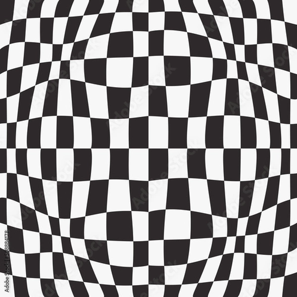 Fototapeta Curved and seamless checkerboard. Vector stylish interior of checkers in black and white. Chess design.