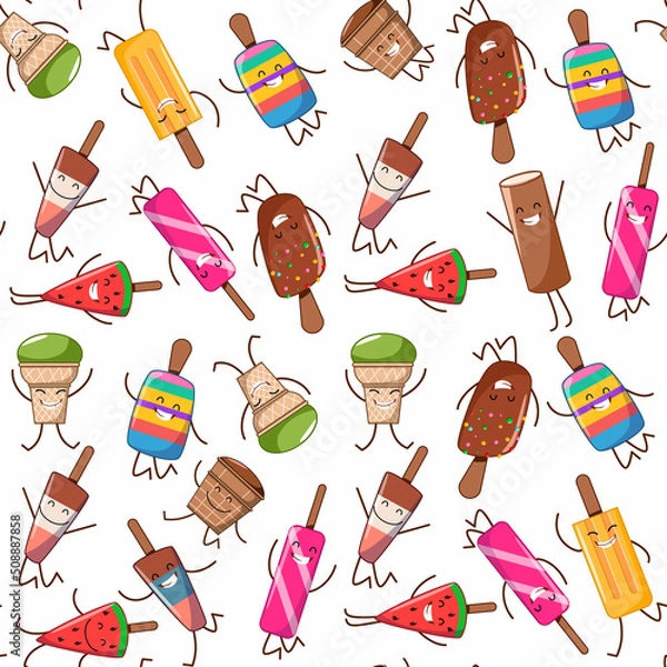 Fototapeta Seamless pattern with ice cream persanaches. Vector illustration for textiles, background, cover.
