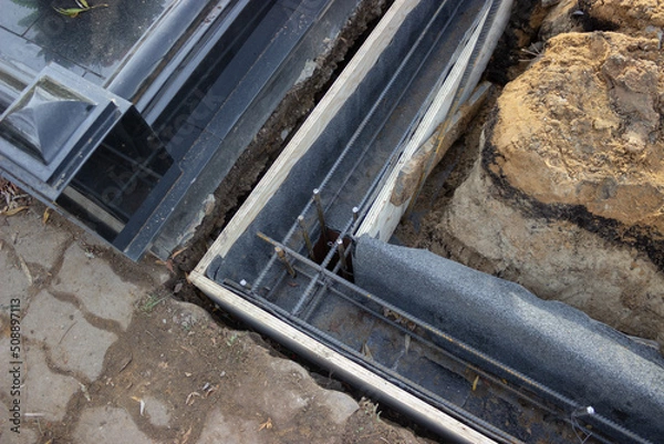 Obraz Improvement of burial sites. Bonded reinforcement prepared for pouring concrete