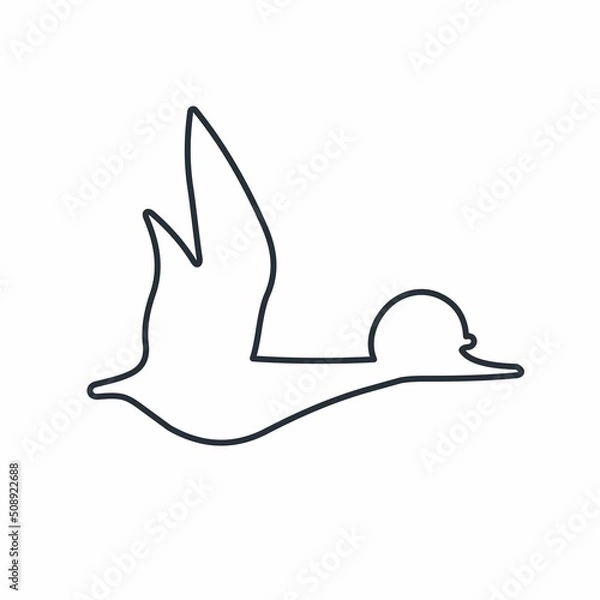 Fototapeta Flying bird in a helmet. Fighting duck. Vector linear icon isolated on white background