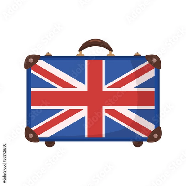 Obraz Travel suitcase with the flag of great britain in flay style. Isolated on a white background. Vector image