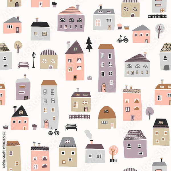 Obraz Seamless pattern with cute houses