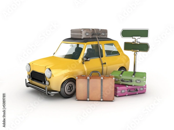 Obraz yellow car with suitcase