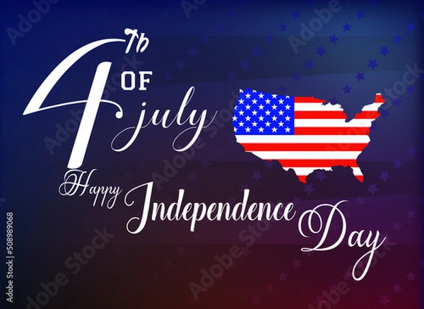 Fototapeta Happy 4th of july Independence day handwritten typography text USA abstract flag blue background banner
