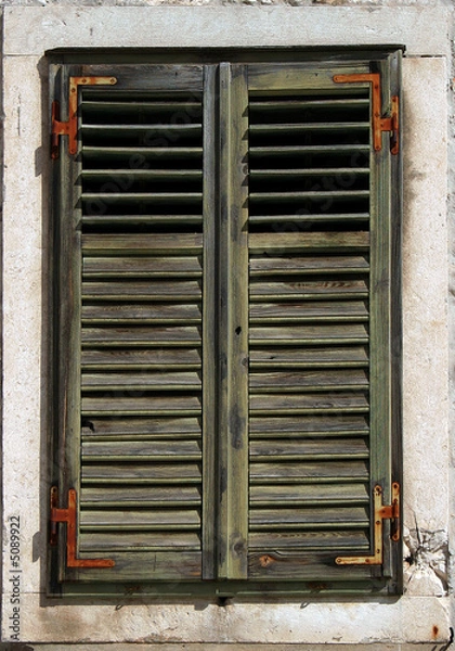 Obraz Faded old window shutters with rusty hinges