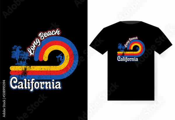 Fototapeta Long beach T-shirt design, Retro, and Vintage T-Shirt Design, EPS file