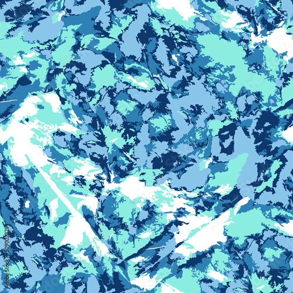 Fototapeta Vector Tie Dye Seamless. Aqua Abstract Design. Space Dye Texture. Seamless Hand Painted Artistic Texture. Batik Brush. Blue Wet Art Print. Watercolor Texture. Hippie Trendy Ethnic Print.