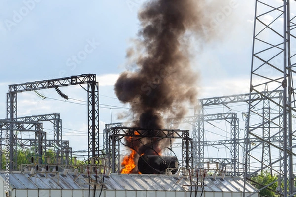 Obraz Fire on electrical substation