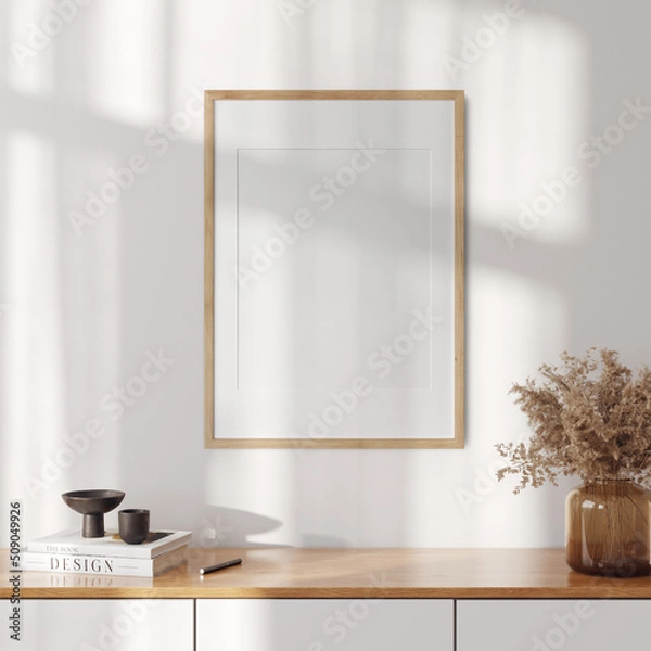 Fototapeta Frame & poster mockup in Boho style interior. 3d rendering, 3d illustration	