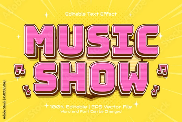 Fototapeta Editable text effect - Music Show 3D Flat cartoon style