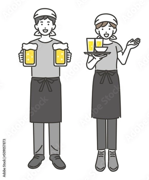 Fototapeta 居酒屋やラーメン店の店員のベクターイラスト素材／飲食店／アルバイト