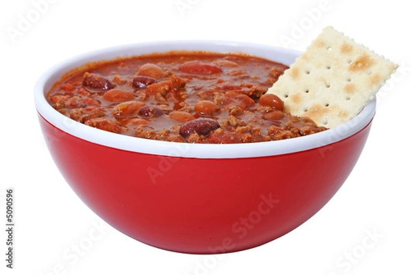 Obraz Chili z fasolą i krakersami