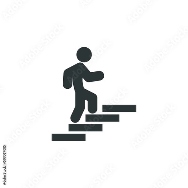 Fototapeta Vector sign of the Man on stairs going up symbol is isolated on a white background. Man on stairs going up icon color editable.