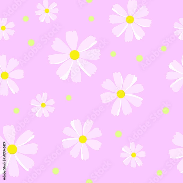 Fototapeta Seamless cute hippie daisy design pattern. Trippy cute pattern of 70s fashion, hippie, freedom, fashionable pattern, popular textiles