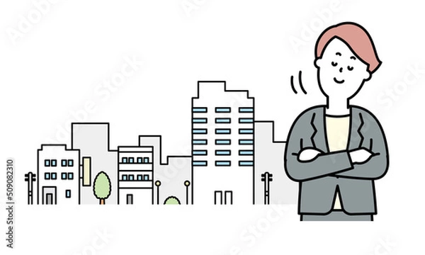 Fototapeta うなずくビジネスパーソンと街