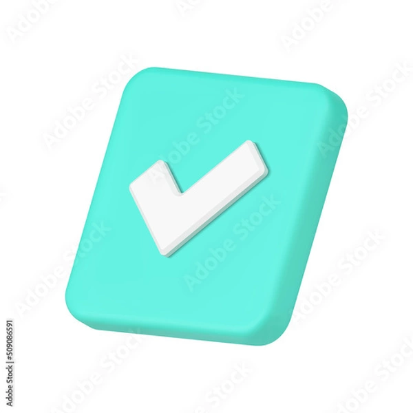 Fototapeta Isometric green square checkmark positive vote successful agreement checkbox 3d icon template vector