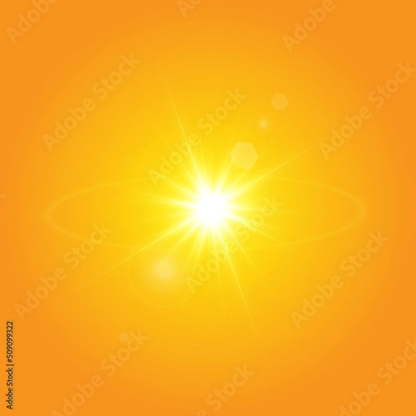 Fototapeta  Warm sun on a yellow background. solar rays