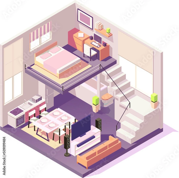 Obraz sometric house different rooms composition