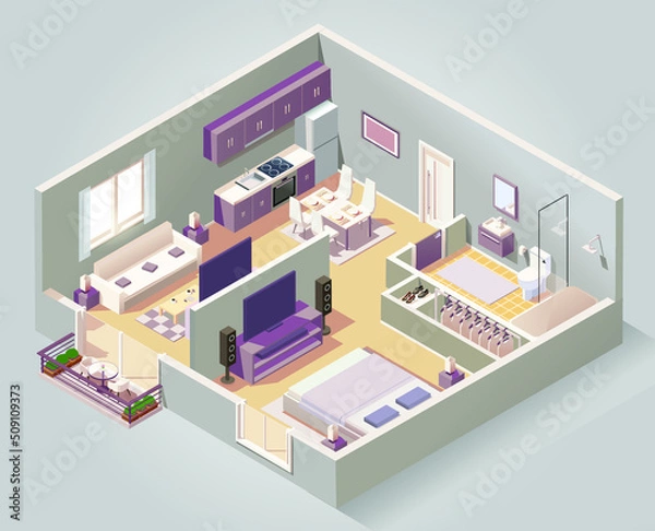 Obraz isometric house different rooms composition