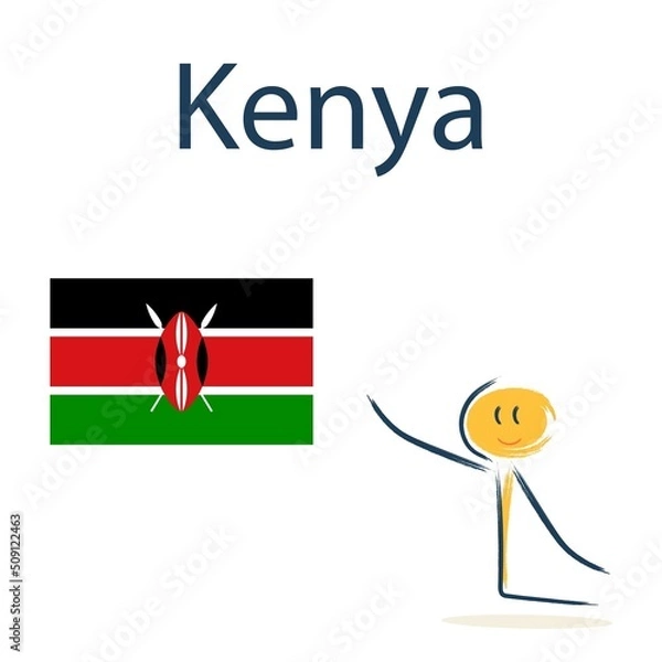 Obraz Character with the flag of Kenya. Teaching children geography and countries of the world