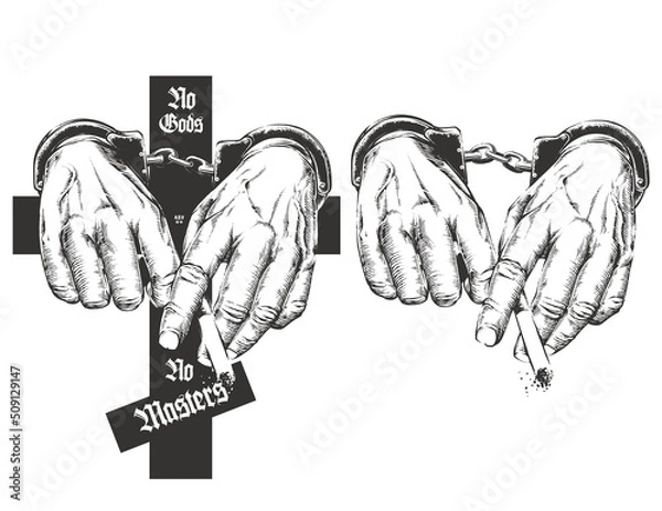 Fototapeta Vector Human hands in Handcuffs