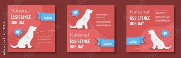 Fototapeta National assistance dog day 2022 social media post, banner set, pet dog support celebration advertisement concept, August 4th marketing square ad, abstract print, isolated on background