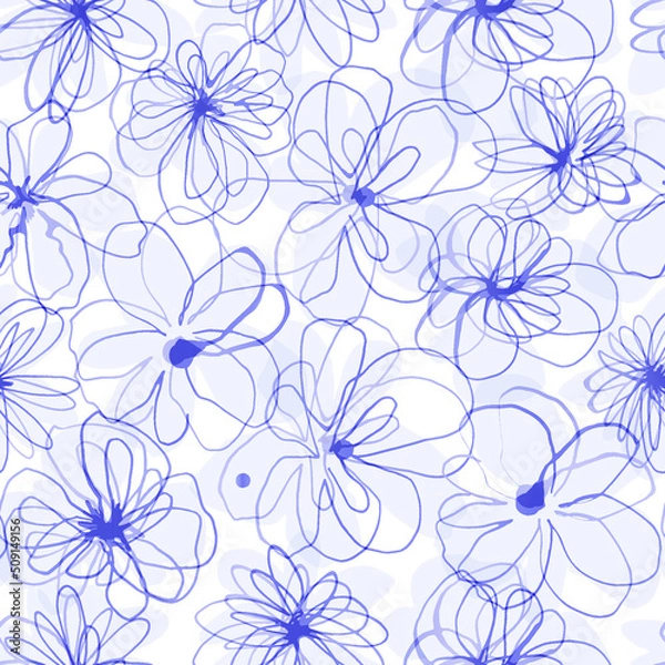 Fototapeta Abstract seamless vector pattern with stylized hand drawn flowers. Scribble. Design for fabric, wallpaper. Vector illustration