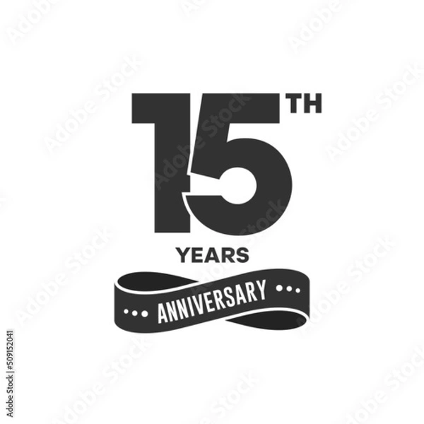 Fototapeta 15 years anniversary logo with black color for booklet, leaflet, magazine, brochure poster, banner, web, invitation or greeting card. Vector illustrations.