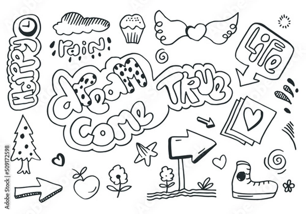 Fototapeta hand-drawn cute doodle set on white background. doodle design element.