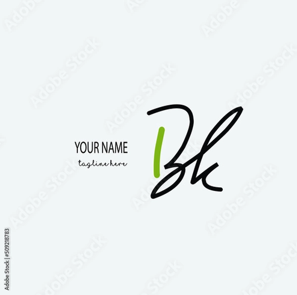 Fototapeta Bk Initial Letter handwriting logo hand drawn template vector