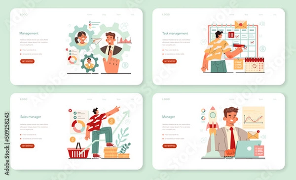 Fototapeta Management web banner or landing page set. Successful strategy