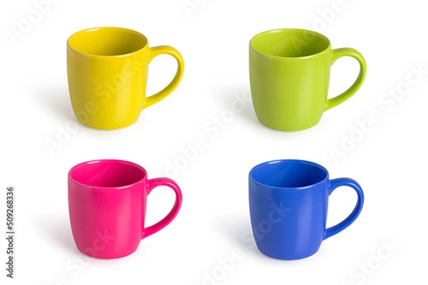 Fototapeta Set of colorful mugs on white background
