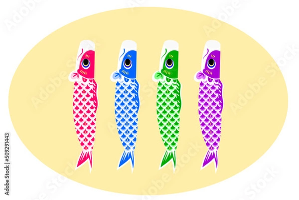 Fototapeta "Set of vector, graphic, illustration of carp streamer. Cute flying koinobori flag for raditional Asia festival event for new year to illustrate strong energy and spirit.
