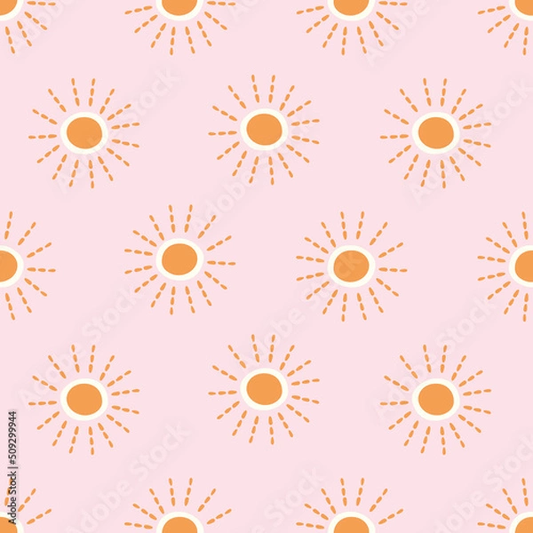 Obraz Sunshine background vector pattern. Vector seamless pattern design resource. Boho suns.