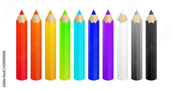 Fototapeta Colorful pencils multiple colors for kids. Set for drawing game vector illustration.