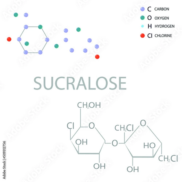 Fototapeta Sucralose molecular skeletal 3D chemical formula.	