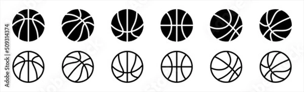Obraz Basketball icon set in flat and line style. Basket ball symbol, vector illustration. 