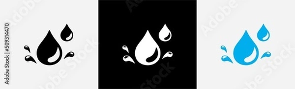 Obraz Blue water drops icon. water or oil drop symbol. water drop and splash sign. splash water drop, vector illustration