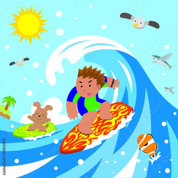 Obraz サーフィンをする男性