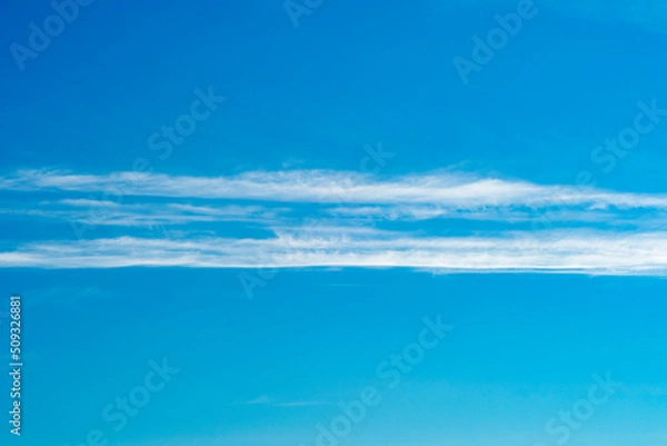 Fototapeta The trail from the plane dissolves against the sky
