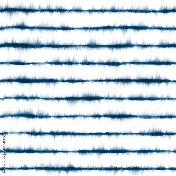 Fototapeta Shibori Tie Dye Batik Japanese Geometric Ink Fabric Seamless Repeat Pattern Bleed Horizontal Stripe Linear